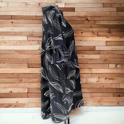 Chico's Volantärmel Tahiti kurzes Kleid Muster schwarz Größe 2 - Neu mit Etikett - Bild 3 von 6