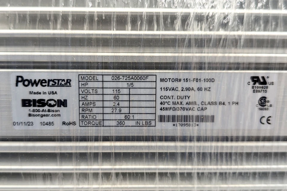 Bison  026-725A0060F Powerstar Right Angle Gearmotor, 28 RPM, TEFC, 115 VAC - Image 3 of 4