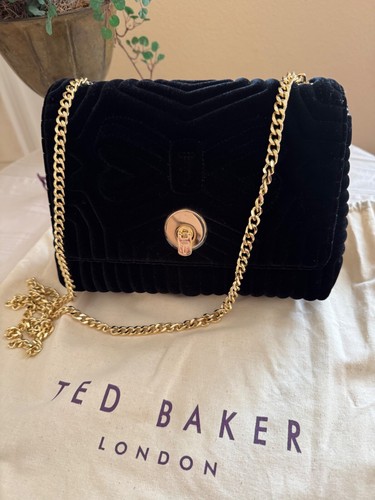 Ted Baker Rachila Quilted Black Velvet Crossbody Bag