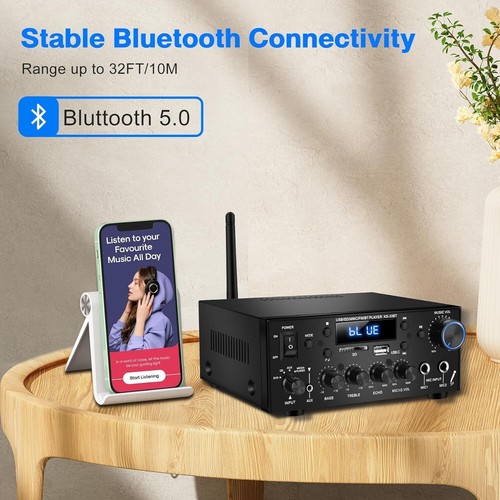 KS-33BT 2.1 CH Stereo Audio Verstärker Receiver mit aktivem Subwoofer Ausgang - Bild 7 von 10