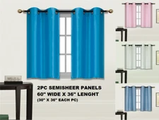 2pc LIGHT FILTERING SMALL SHORT HALF WINDOW CURTAIN GROMMET PANELS 30"WX36"L N25