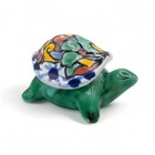 Talavera Pottery Hand Painted Colorful Lidded Green Turtle Trinket Box Mexico 3”