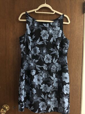 ann taylor dress 12 100% silk blue floral sleeveless coastal cottage