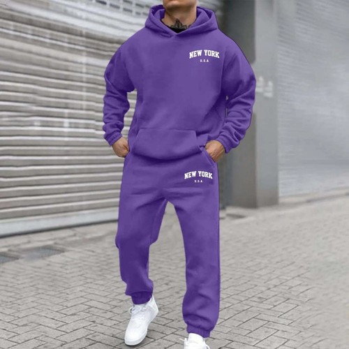 Men's Tracksuit Sets Autumn Fashion Letter Print Long Sleeve Hooded Sweatshrits - Picture 4 of 14