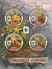 WWF LEOPARD ORCHID Flowers RED FOIL OVERPRINT MNH 4v-Stamp Sheet #9 (2020 Togo)