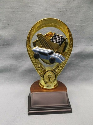 award Blue color Cub Scout Pinewood derby car display stand trophy