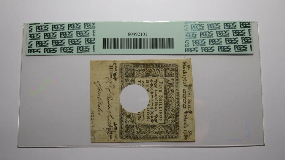 1780 Five Shillings Connecticut CT Colonial Currency Note Bill NEW53 PCGS 5s - Image 3 of 3