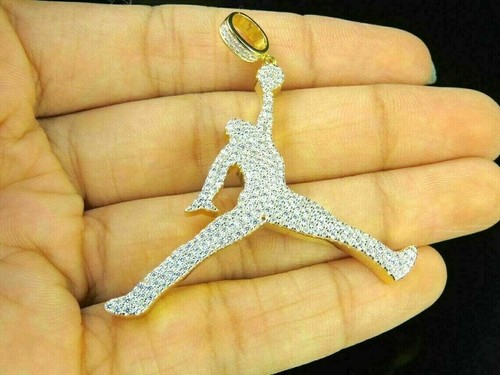 1Ct Round Cut Lab-Created Moissanite Jordan jump Pendant 14K Yellow Gold Plated