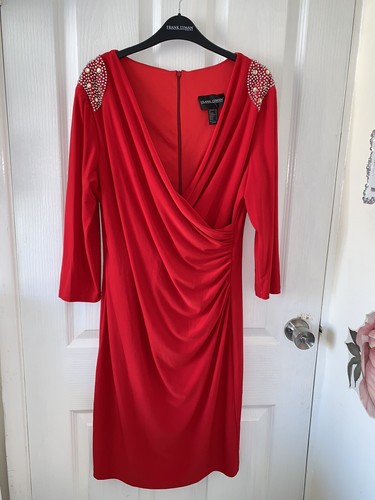 Frank Lyman Red Dress With Embellished Shoulders Uk Size 16 - Picture 14 of 16