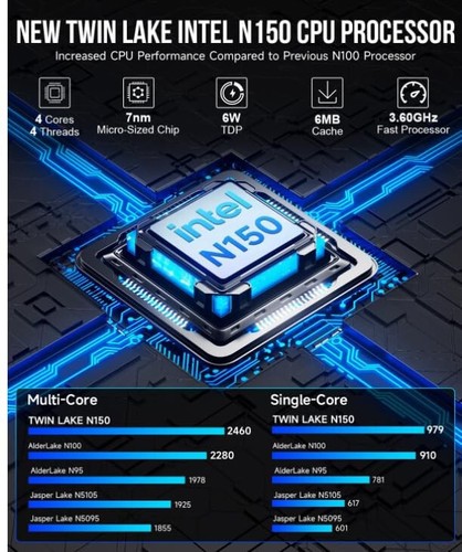 GMKtec G3+ Mini PC Intel N150 (Turbo 3.6GHz) 16GB DDR4 1TB PCIe M.2 NVMe SSD - Picture 4 of 8
