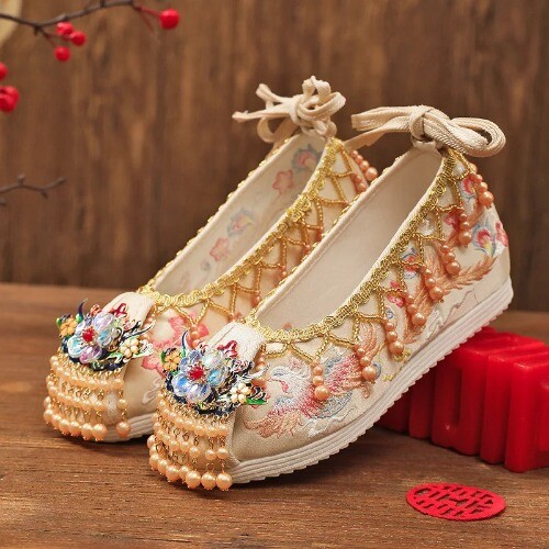 Women Wedding Shoes Chinese Traditional Wedding Hanfu Footwear Embroidered Shoes - Picture 9 of 27