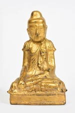 19th Century, Mandalay, Antique Burmese Wooden Seated Lotus Buddha