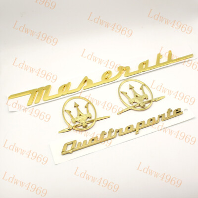 4PC SET Gold Emblem Quattroporte For Maserati R&L Side Trunk Badges