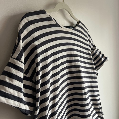 SABA Boxy Cut Striped Navy and White Thick Cotton T-Shirt, Woman's Size 14 - Picture 2 of 11