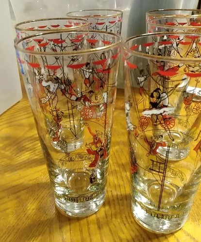 Libbey Tag im Zirkus 12 Unzen Longdrinkgläser selten Vintage Barware 6 Stück - Bild 8 von 15