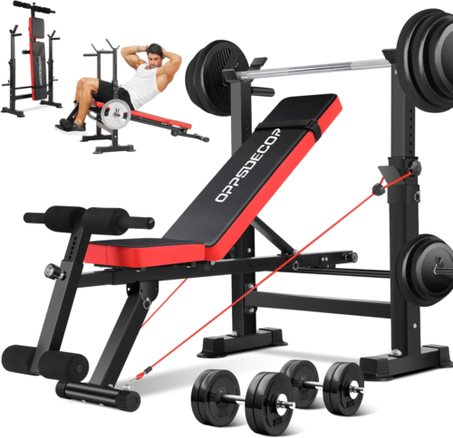 6 in 1 660lbs Weight Bench Press Set Squat Rack Barbell Adjustable Training