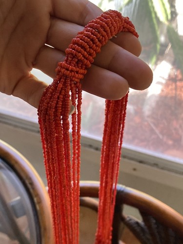 Large Boho Lariat Tassel Necklace Strand Of Red And Morano Glass Beads - Picture 4 of 6