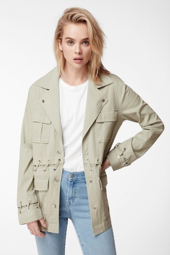 Giacca verde militare nuova marca J Teagan stringata utility in Gibson taglia M $428 - Foto 4 di 12