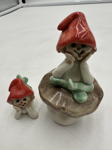 Abbey Crafts Pottery Figurines 2 Timoleague Ireland Pixies Signed 3" T & 1.5" T