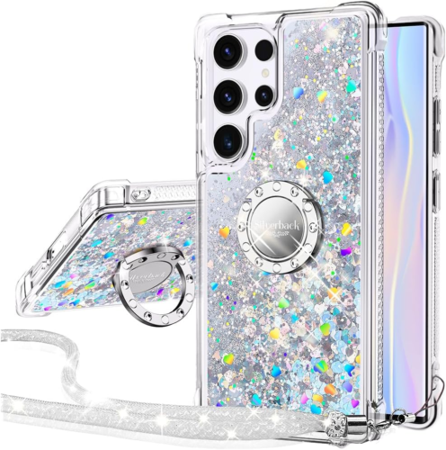 for Samsung Galaxy S25 Ultra Case with Ring, Women Girls Bling Holographic