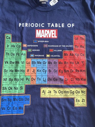 Marvel Ultimate Periodic Table Of Elements Graphic T-Shirt Blue Medium - Picture 2 of 6