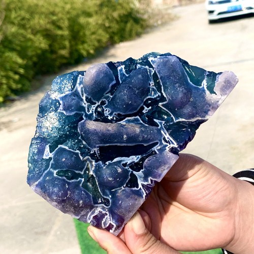 2.01LB Natural transparent purple cubic fluorite mineral sample Inner Mongolia - Picture 12 of 21