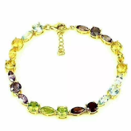 Sterling Silver Bracelet Garnet Citrine Amethyst Gold Plated 7 1/2 to 8 3/4 Inch - Picture 22 of 24