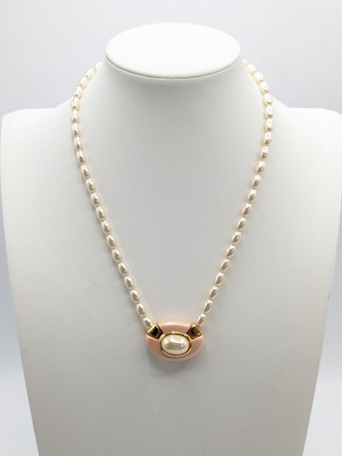 Vintage Napier Faux Pearl Cabochon and Pink Accent Gold Tone Signed - Picture 3 of 14