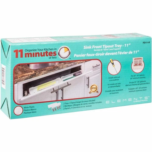 SET OF 2 - WHITE 11" x 2" KITCHEN CABINET SINK FRONT TIP TILT OUT TRAY & HINGES - Picture 3 of 3