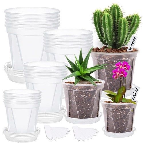 20Pack 4/5/6/7 inch Clear Nursery Pots with 20 Trays,Transparent Plastic Plan...