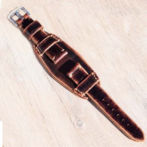 Leather watch strap Vintage distressed Cuff Band Bund Pad 18- 26 mm brown band - Picture 8 of 9