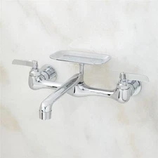 PLUMBING LEVER HANDLE WALL MOUNT FAUCET WITH SOAP DISH SOLID BRASS CHROME FINISH