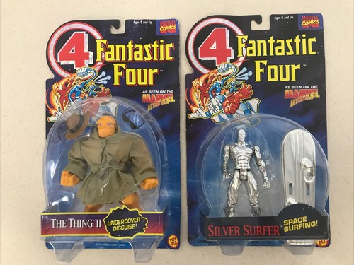 NEW Vintage MARVEL COMICS Fantastic Four THING II & Silver Surfer Toy Biz 1995