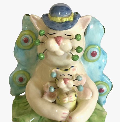 Amy Lacombe Mother Cat with Kitten Angel Mama w Wings Hugging Baby Figure