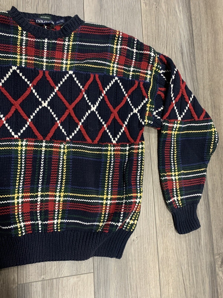 【希少】90s ［hand knit］ nautica cotton knit Vintage 90s Nautica Hand Knit Cotton Sweater Pullover Size XL