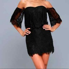 Be My Sweetheart medium black eyelash lace off the shoulder bodycon dress NWT