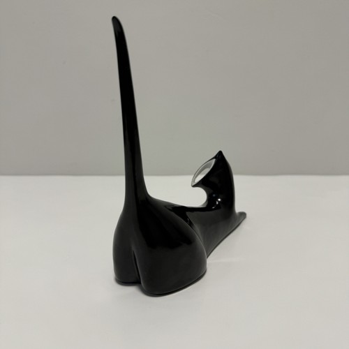 VINTAGE ROYAL DUX CAT PORCELAIN 6.5” T X 7” L. BLACK WHITE CLASSIC MID MODERN - Picture 3 of 9