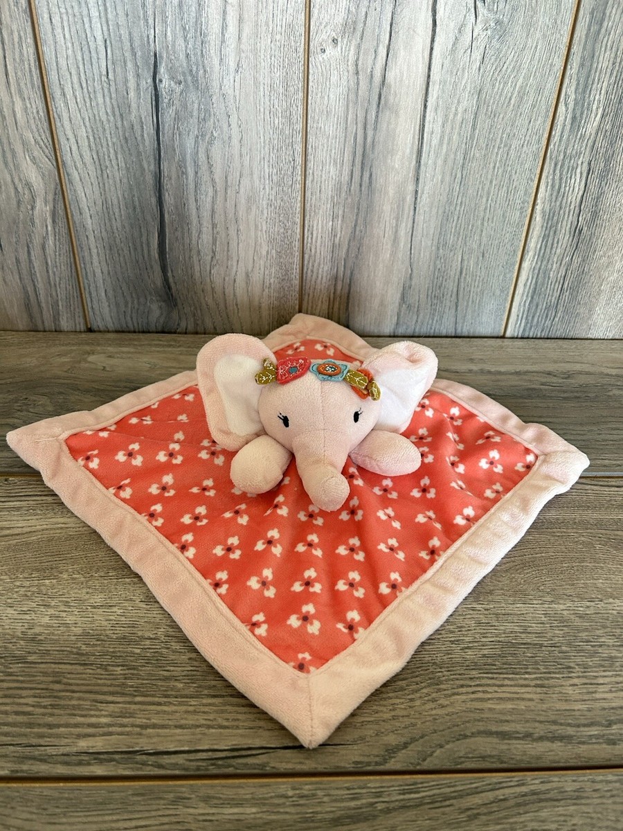 Levtex Elephant Peach Pink Floral Baby Blanket Lovey Soother