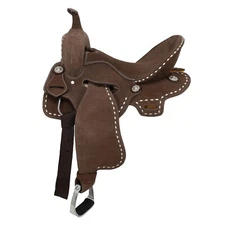 BARREL SADDLE Patsy SPINAL RELIEF Ash Brown Rough Out Leather Aluminum Stirrups