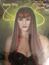 WOMENS LADIES LONG BLACK RED WITCHES WIG FANCY DRESS PARTY Halloween COSTUME