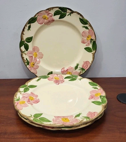FRANCISCAN Earthenware DESERT ROSE  Three Dinner Plates  10.5"  Made USA Vintage