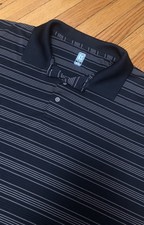Men’s PGA TOUR Golf Three Button Placket Striped Logo Stretch S/S Polo Shirt XXL