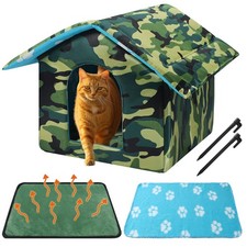 Outdoor Waterproof Cat House Stray Pet Shelter with Self Warming Pad Blanket ...
