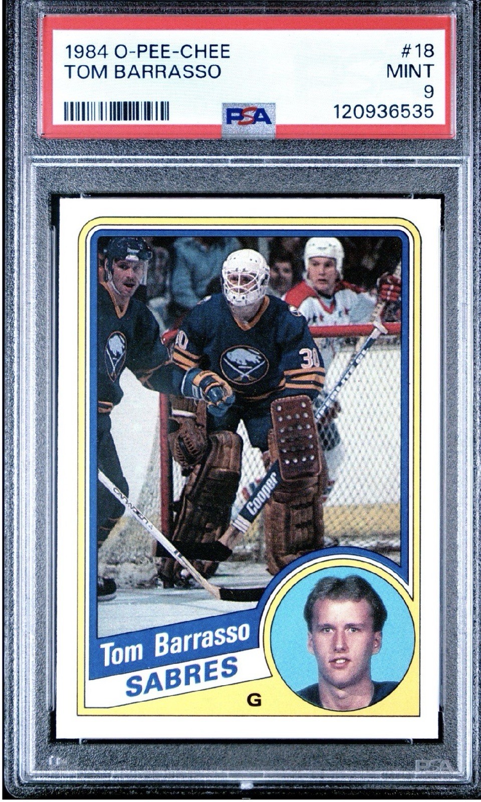 1984-85 O-Pee-Chee Tom Barrasso #18 (RC)  Pittsburgh Penguins HOF PSA 9 MINT!