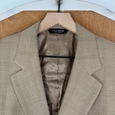 Jos A Bank Blazer Mens 42R Tan Windowpane 2 Button 100 Wool Signature Jacket