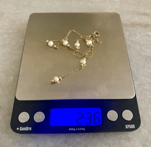 Beautiful 10k Yellow Gold AV Pearl Station Y Lariat Necklace - Picture 3 of 5