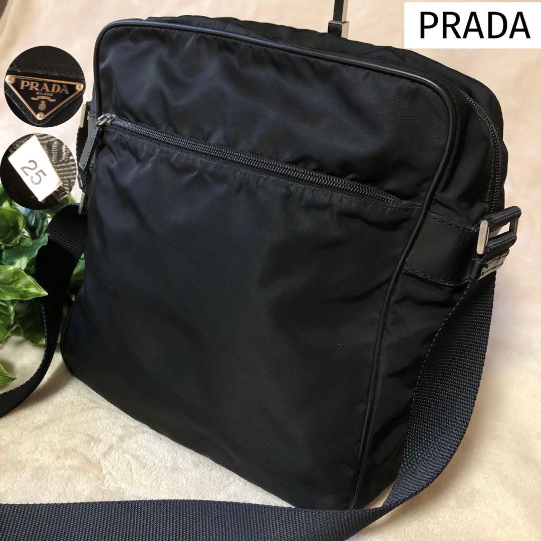 PRADA Shoulder Bag Triangle Logo Plate Large Capacity Black