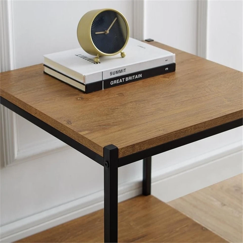 Caffoz 21" Tall Wood/Metal Side End Table with Storage Shelf in Mahogany Brown - Image 3 of 4