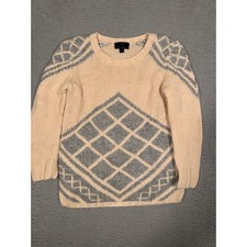 J Crew Women's Cream Gray Argyle Knit Sweater Cashmere Blend XS