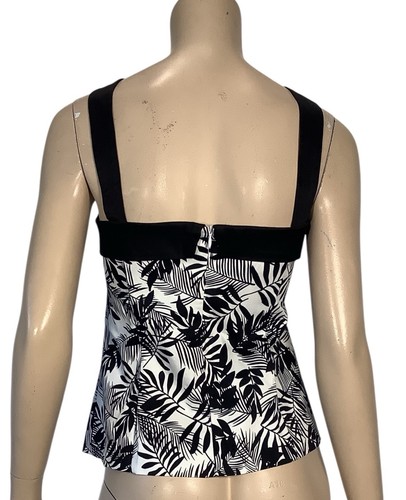 🌻REVIEW BAHAMA PALM PRINT BLACK WHITE BODICE TOP LIKE NEW SIZE 14 AU - Bild 9 von 13
